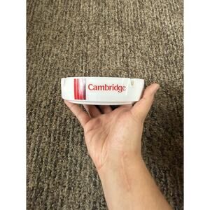Cambridge White Milk Glass Logo Ashtray With Red Stripes Vintage Great Condition